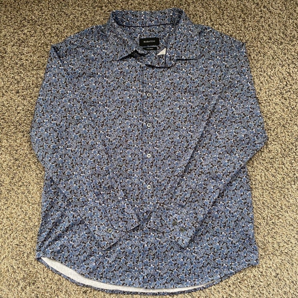 Bugatchi XXL Floral Print Long Sleeve 8-Way Stretch Casual‎ Shirt Men